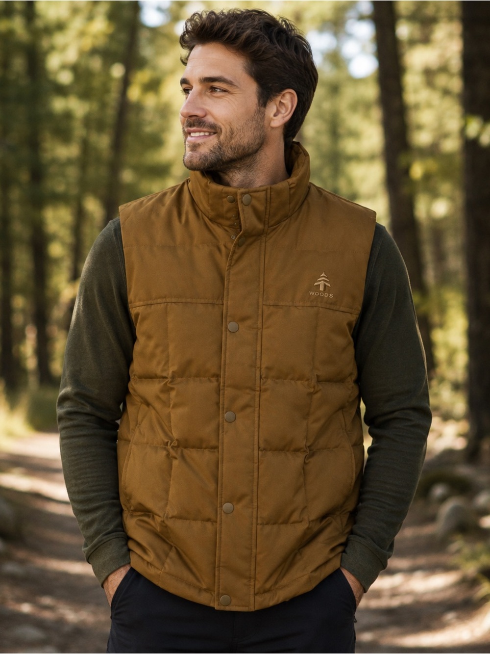 Sz M NWOT Woods Down Quilted Caramel Outdoor Work Vest